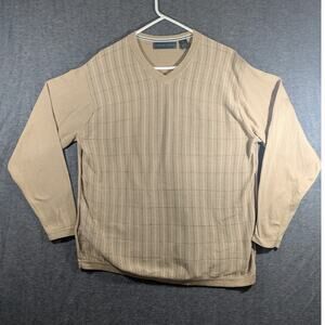 Oscar De La Renta Men's Pullover Beige Striped 100% Cotton Sweater Size‎ XL